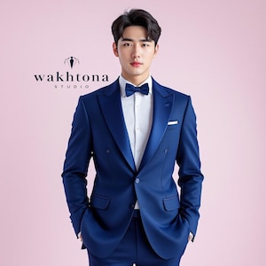 Men&#39;s Blue Tuxedo 2 Piece Suit With Blue Satin Lapel , Blue Suit For Wedding, Casual Wear Suit For Men, Summer Wedding Suit.