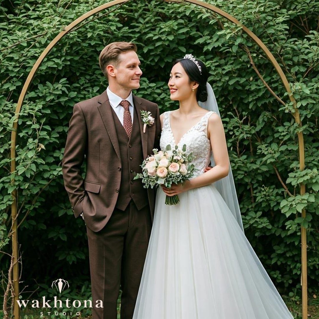 新郎の男性用ブラウン 3 ピース スーツ、結婚式用のブラウン