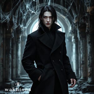 Halloween Special Costume, Vampire Style Overcoat, Dracula Cosplay Coat, Scary Costume, Men&#39;s Wool Overcoat.