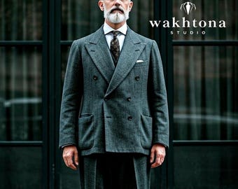 メンズ 1920 年代スタイルのブラック ウール シングルブレスト 3