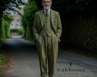オリーブグリーン ダブルブレストスーツ メンズ 1920年代 ダブルブレスト オリーブグリーンカラー 2ピース