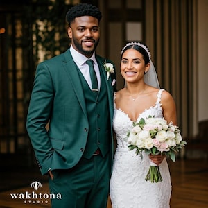 Groom&#39;s Men Forest Green 3 Piece Suit, Green Suit For Wedding, Casual Wear Suit For Men, Summer Wedding Suit.