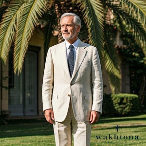 1920s Style Old money Vintage Beige Linen 2 Piece Suit , Summer Linen Suit , Business Suit For men, Linen heigh waist Suit.