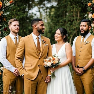 Groom&#39;s Men Yellow 3 Piece Suit, Yellow Suit For Wedding, Casual Wear Suit For Men, Summer Wedding Suit. Grooms Wedding Suit.