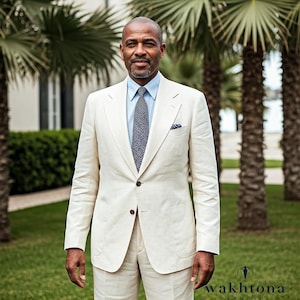 Men&#39;s 1920s Style Cream Linen Two Piece Suit, Summer Linen Suit , Linen Wedding Suit.