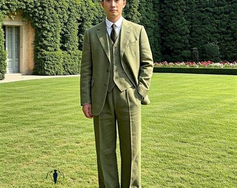 メンズ 1920年代 ダブルブレスト オリーブグリーンカラー 2ピース