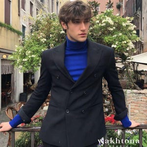 Vintage Schwarzer Zweireihiger Blazer: 1920er Jahre Ralph Lauren Stil