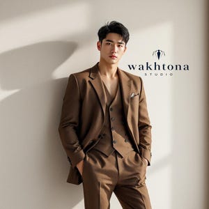 Premium Brown Three Piece Suit, Stylish Formal Attire For Any Occasion - Tailored Suit - Summer Wedding Suit.