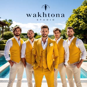 Groom's Men Mustard Yellow 3 Piece Suit, Yellow Suit For Wedding, Casual Wear Suit For Men, Summer Wedding Suit.
