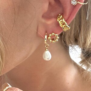 Gold Filled Beaded Huggie Hoop Earrings: 16k Gold, Waterproof
