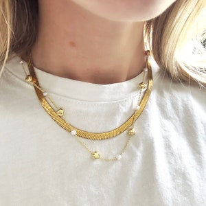 Gold Filled Jewelry, Dainty Pearl & Heart Chain Necklace | Heart Necklace, Gold Plated Jewelry, Dainty Necklace