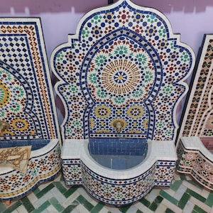 Handmade Moroccan Mosaic Fountain – Zellige Tile Water Feature for Garden or Patio
