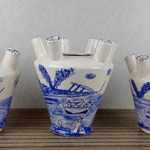 Handcrafted Multi-Spout Delft Blue Flower Vases, Unique Ceramic Design