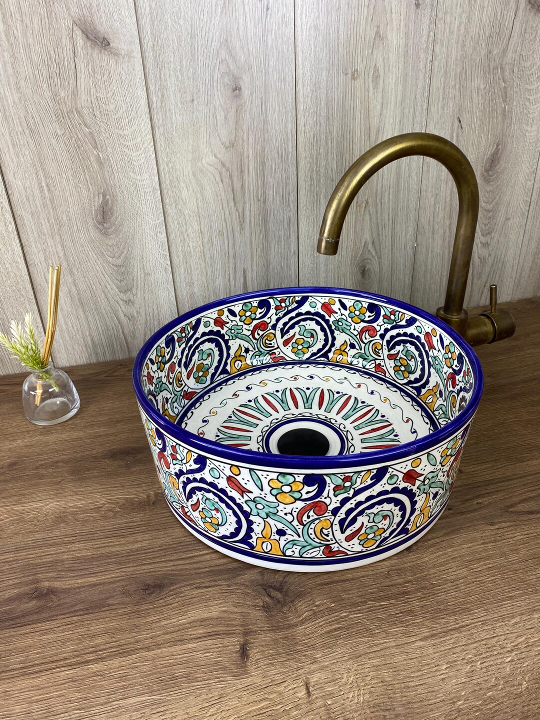Lorena Vasque ovale ovale avec bordure en céramique Talavera pour lavabo Talavera Turquoise