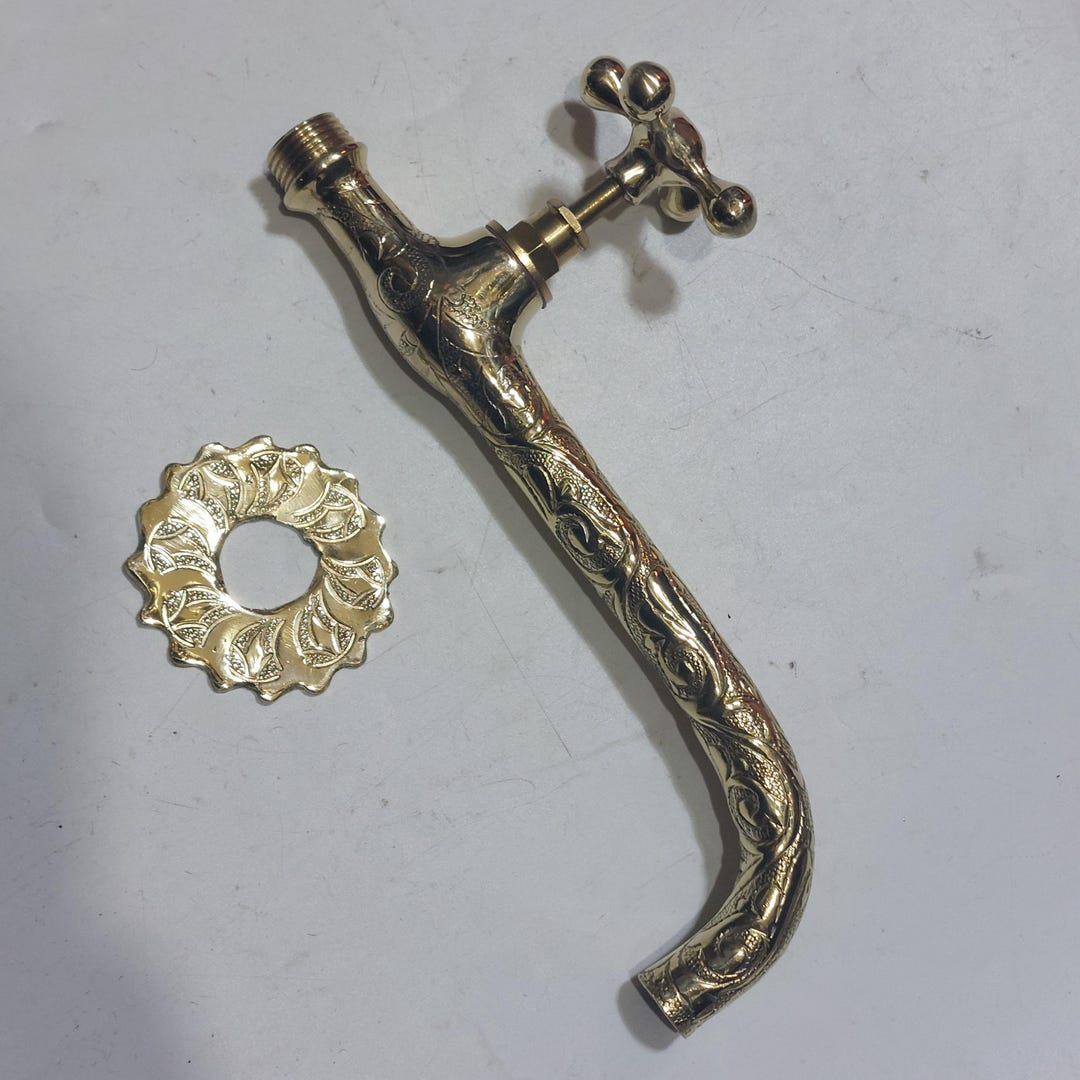 Handmade Brass Faucet – Vintage Bathroom Sink Tap – Antique Gold Water ...