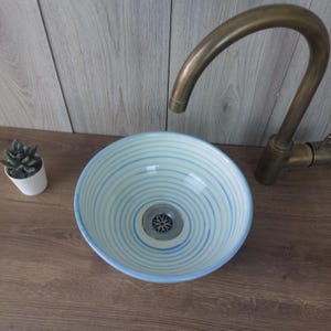 Unique Bathroom Sink - Blue and White Ceramic with Floral Pattern
