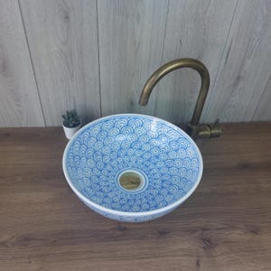 Handmade Handmade Artisan Blue and white Ceramic Vessel Sink for home upgrade