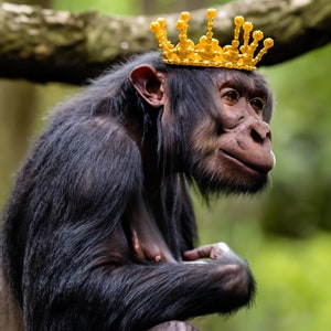 monkey, monkey in forest, digitally created, digital portrait, digitally made, crown on head, monkeys, gorilla, chimpanzee
