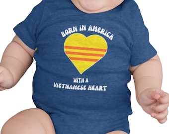 Born in America With a Vietnamese Heart, Cute Baby Bodysuit, Toddler Long Sleeve, Vietnam Flag, Baby shower Gift