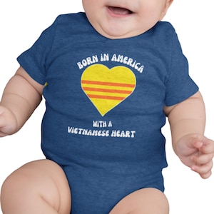 Born in America With a Vietnamese Heart, Cute Baby Bodysuit, Toddler Long Sleeve, Vietnam Flag, Baby shower Gift