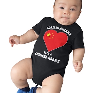 Born in America with a Chinese Heart, Cute Baby Bodysuit, Toddler Long Sleeve, China&#39;s Flag, Baby shower Gift
