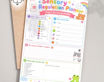 Sensory Regulation Planner for Kids, 4 Pages A4, Check In, Calm Down, Coping Skills Worksheet