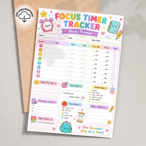 Focus Timer Tracker Study Planner, Productivity Worksheet, Task Session, Student Organizer (PDF A4, A5)
