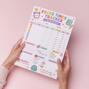 Fokus-Timer, Lernplaner, Produktivitäts-Arbeitsblatt, Aufgaben-Sitzung, Schüler-Organizer (PDF A4, A5) Bild 2