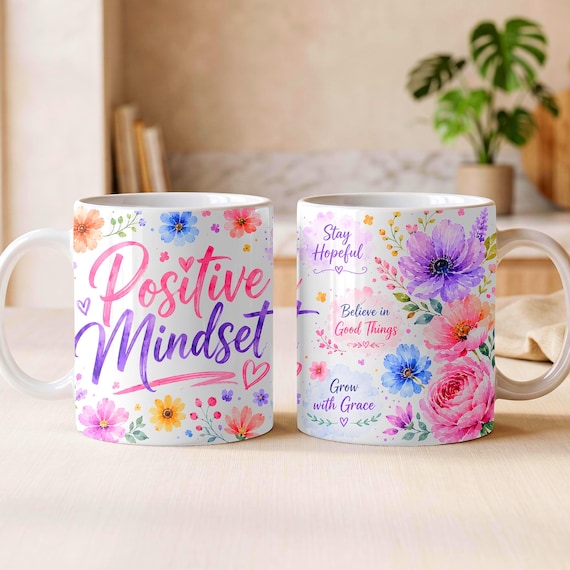 Positive Mindset Daily Affirmations Mug Wrap, 11 oz sublimation PNG, motivational design (Digital Download)