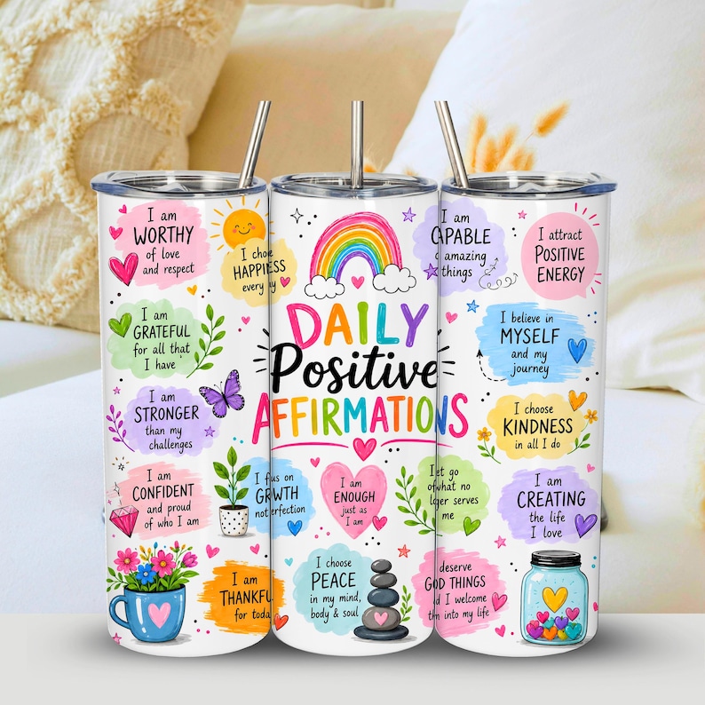 Tumbler with positive affirmations