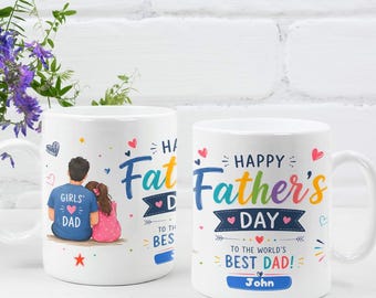 Vatertag (Mädchen-Papa) Tassenmanschette PNG, personalisierte Namensvorlage (Digitaler Download)