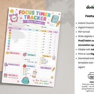 Fokus-Timer, Lernplaner, Produktivitäts-Arbeitsblatt, Aufgaben-Sitzung, Schüler-Organizer (PDF A4, A5) Bild 4