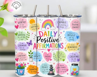 Positive Mindset Affirmations Tumbler Wrap 20oz, Skinny Tumbler PNG, Sublimation Design, Digital Download