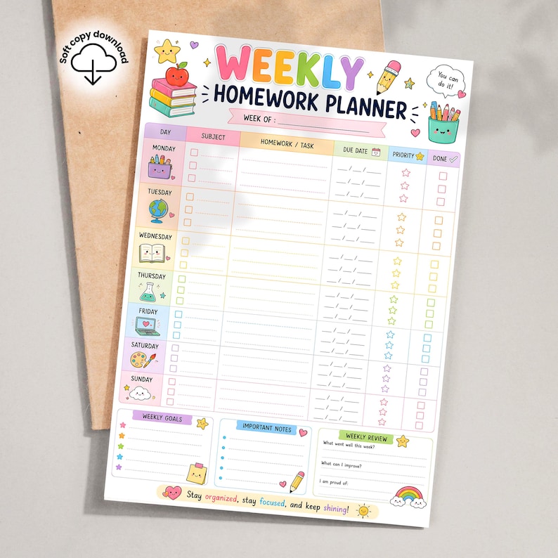 Assignment Completion Sheet.pdf Colorful Weekly Homework Planner, Student Assignment Tracker, School ...