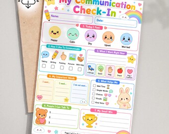 Autism Communication Worksheets for Kids, 3 Page Printable, Emotional Check In, Classroom Visual Aid