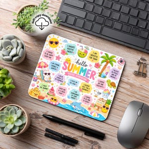 Summer Affirmations Mouse Pad for Joy, kawaii motivational workspace gift (Instant Download)