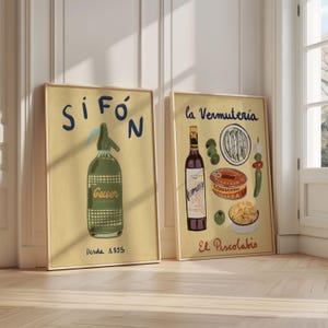 Stampe decorative fisiche "Sifone e Vermouth" – Arte vintage per cucina e bar, illustrazioni di Vermouth e aperitivi (SENZA CORNICE)