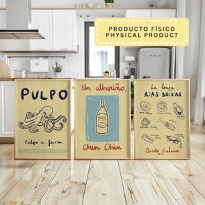 Decorative Wall Prints | Albariño Wine, Rías Baixas Seafood, Octopus Recipe | Galician Art for the Kitchen or Bar (Unframed)