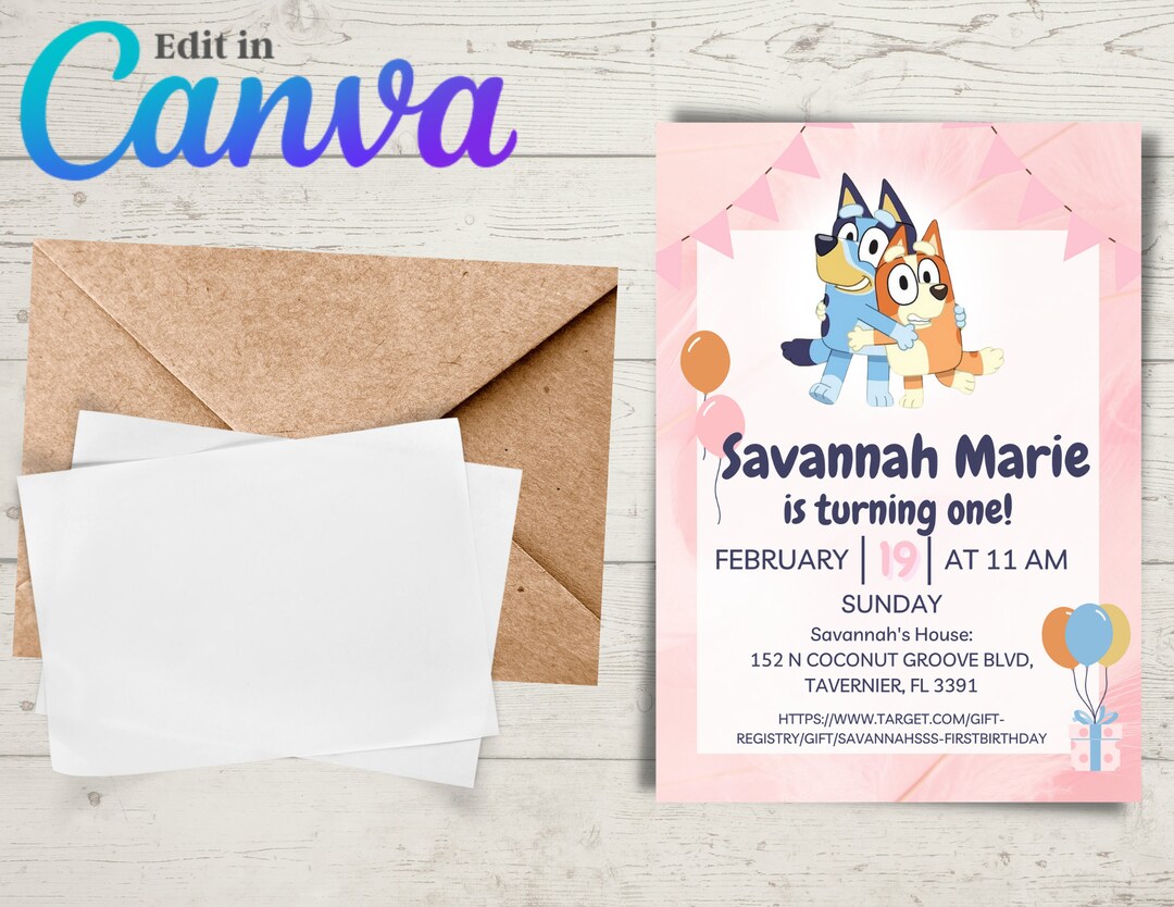 CANVA Invite Templatebirthday Invitationpink Kids Etsy