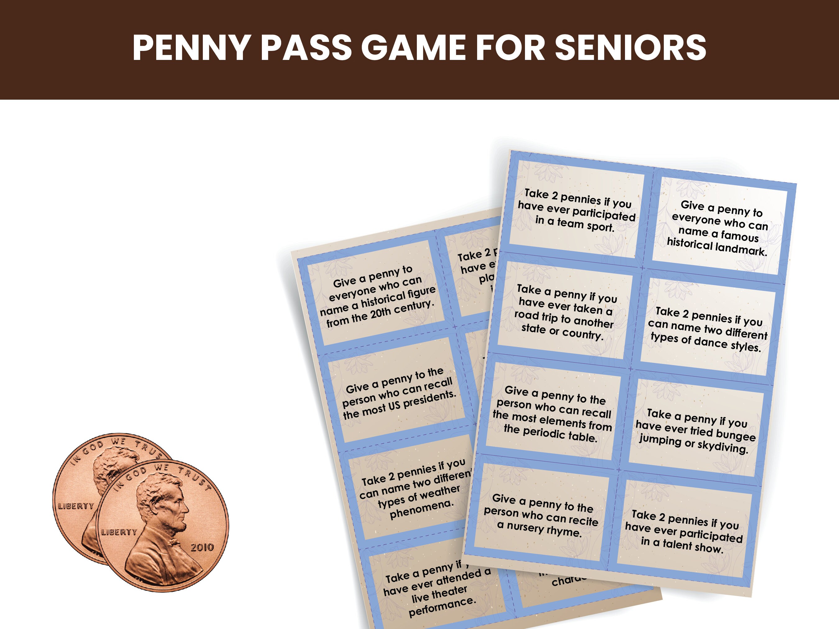 Penny Pass Reminiscing Game for Seniors With Alzheimers Ice Breaker