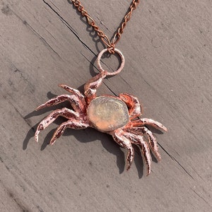 Sea Glass Crab Necklace | Handmade From a Real Ocean Crab | Copper Coated | Beach Jewelry | Unique Gift