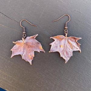Handmade Copper Maple Leaf Earrings: Electroformed Fall Jewelry