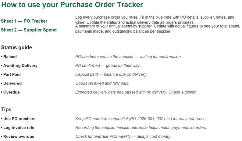 Po Tracker Example Purchase Order Tracker — Excel Spreadsheet Template | Track Pos ...