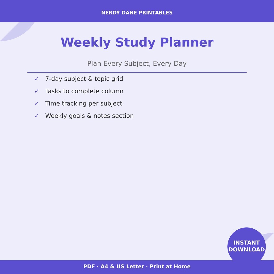 Subject Tracker Pdf Weekly Study Planner Printable PDF | Student Planner | Study Schedule ...