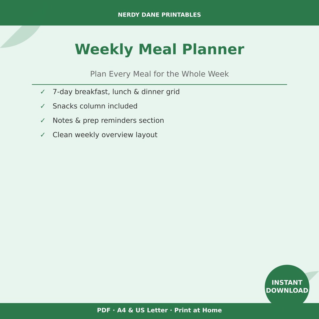 Weekly Meal Planner Printable PDF | Meal Planning Sheet | Dinner ...