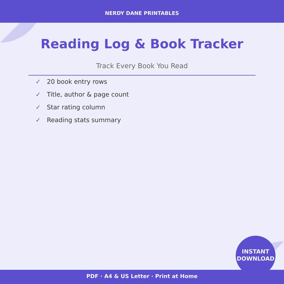 Reading Log & Book Tracker Printable PDF | Book Journal | Reading ...