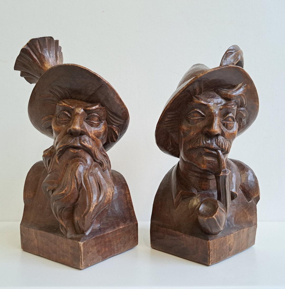 Vintage Bookends Set Wood Carving Oberammergau Hans & Adolf Etsy