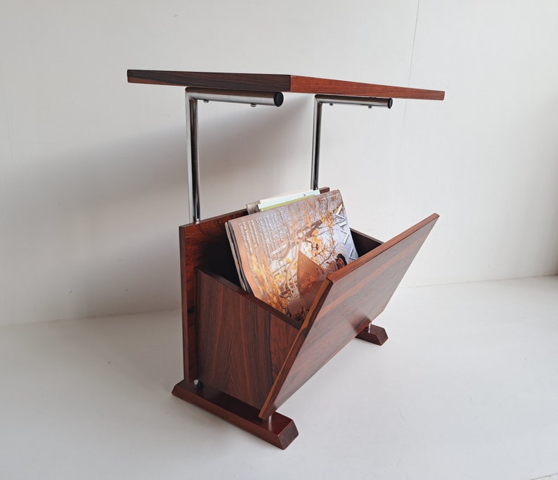 Floating Design Wooden Magazine Rack Mid Century, 1960s, Newspaperstand, Side table, coffee table, Free standing, Vintage image 5