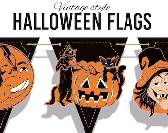 Vintage Halloween Flags: Printable Party Decor (PDF & PNG Files