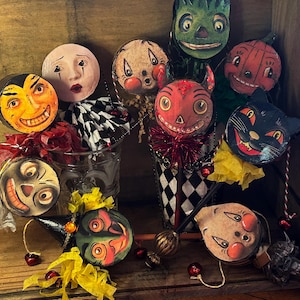 Vintage Halloween Noise Maker Hand Drum: Spooky Character Party Favors